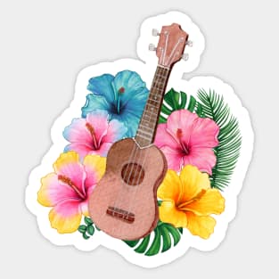 Watercolor Ukulele Hibiscus Sticker